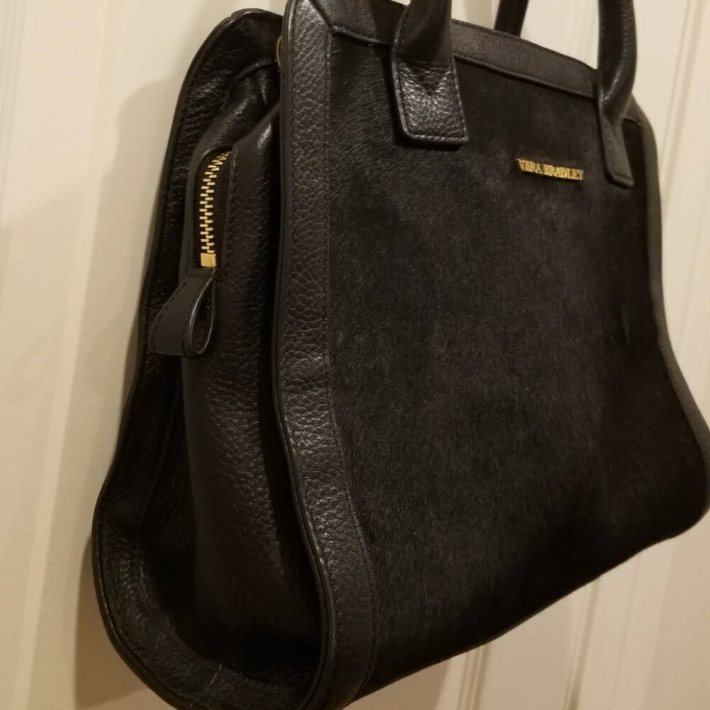 VERA BRADLEY Natalie -Leather and Calf Hair- Limited Edition Handbag Purse Black - Picture 4 of 9